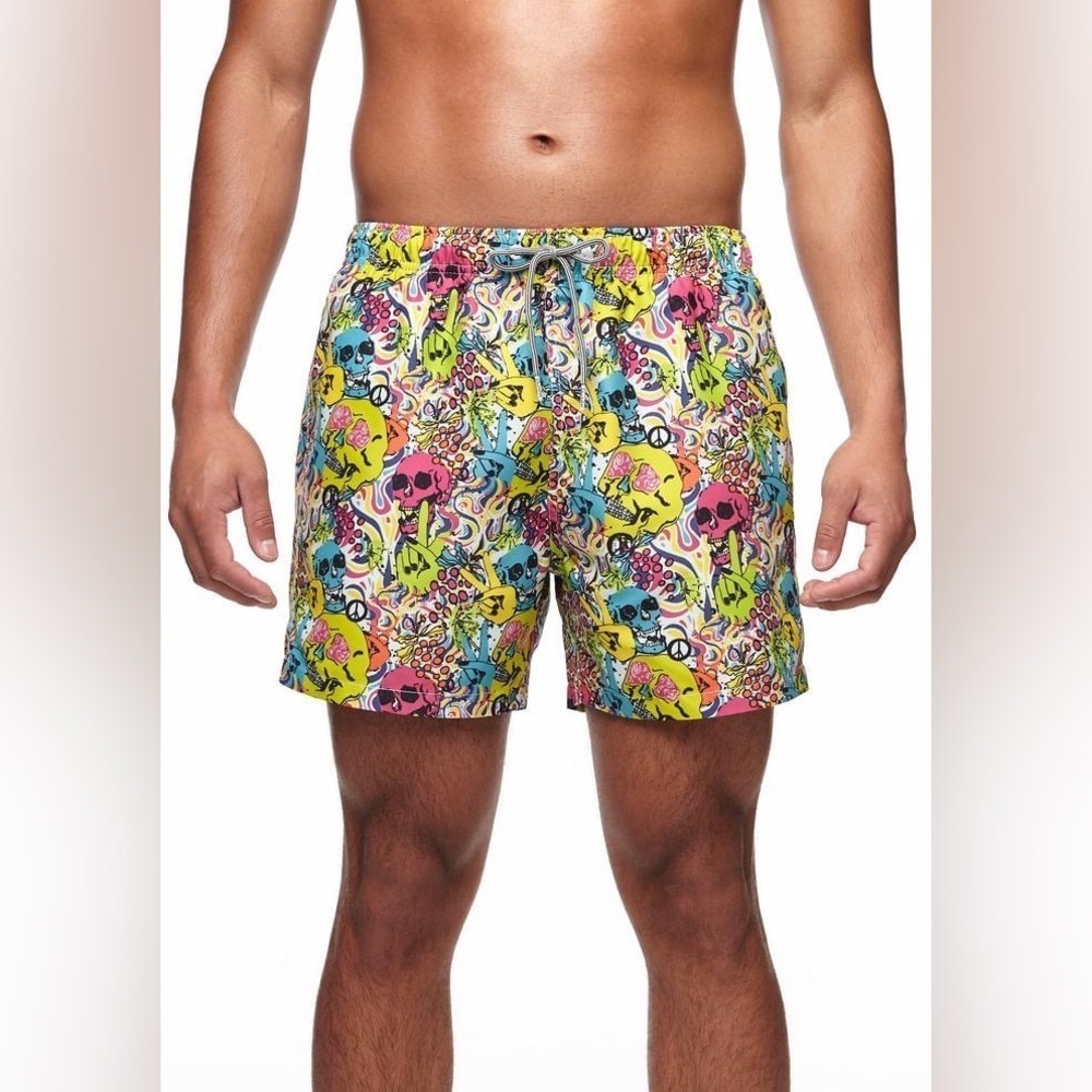 Men’s Boardies Skull Grillz Swim Trunks, Size Medium